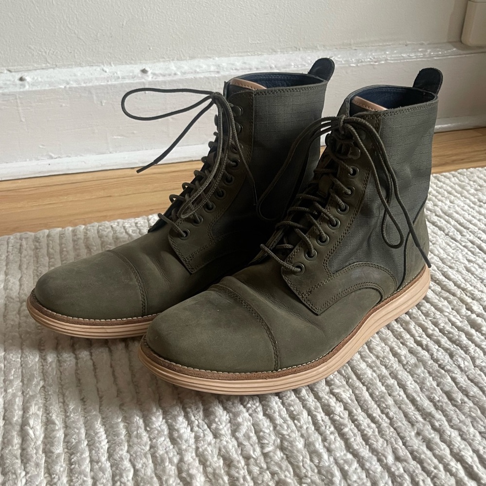 Cole Haan - Men's Olive Green Lace-Up Lunargrand Waterproof Combat Boots